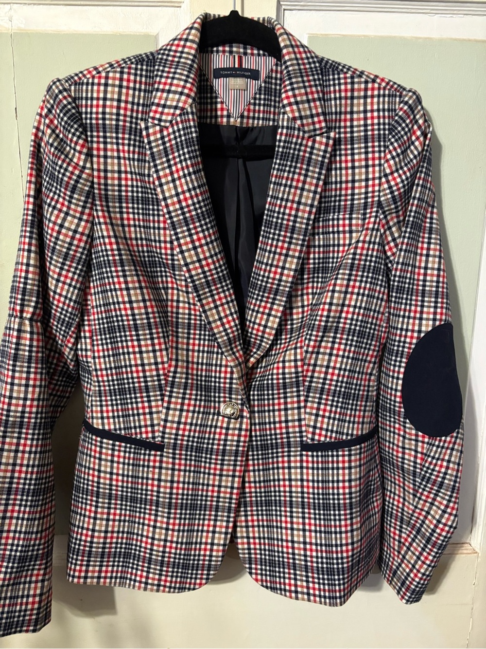 Tommy Hilfiger Red, Blue & Cream Plaid Notch-Lapel Blazer